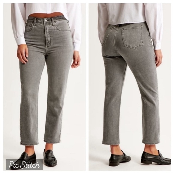 NWT Abercrombie & Fitch Ultra High Rise Ankle Straight Jeans Dark Grey 33/16 - Picture 1 of 8